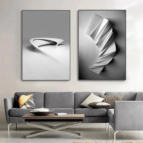 Abstrakte Linie Schwarz Weiß Solide Geometrie Raum Kunst Leinwand Malerei Poster Drucke Wandbilder für Wohnzimmer Wohnkultur 80x110cmx2 Rahmenlos