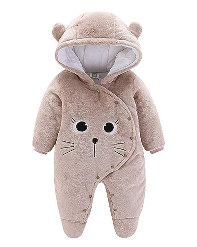 Baby Winter Fleece Overall Mit Kapuze Mädchen Jungen Schneeanzüge Warm Strampler Outfits Khaki 9-12 Monate