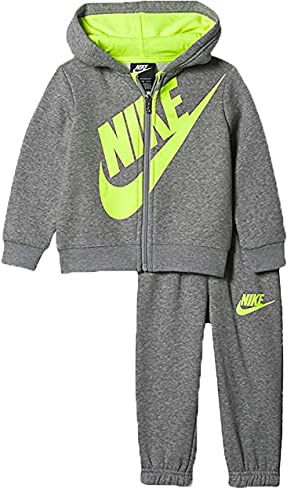 Nike Baby-Jungen Hoodie und Jogginghose 2-TLG Sweatsuit, Dunkelgrau Heather/Volt, 31