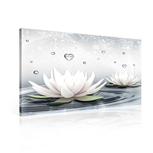 Blumen Lotus Wasser Tropfen Herzen Weiß Leinwand Bilder (PP2523O6FW) - Wallsticker Warehouse - Size O6 - 80cm x 60cm - 230g/m2 Canvas - 1 Piece