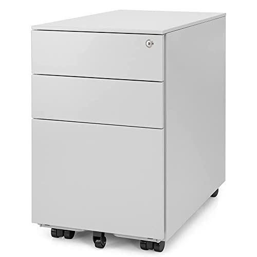 Ergotopia® Rollcontainer grau - abschließbarer Bürocontainer für Schreibtisch 60x39x52 cm (HxBxT) - Büro Container mit 3 Schubladen - Schreibtischcontainer abschließbar