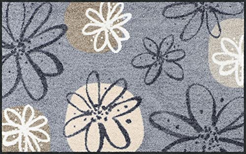 Erwin Müller Fußmatte, Schmutzfangmatte, Fußabtreter rutschhemmend, Blumenmotiv grau-braun, Größe 75x120 cm - robust, langlebig, pflegeleicht, für Fußbodenheizung geeignet (weitere Farben, Größen)
