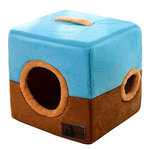 NGHSDO hundebett Hundehütte Comfortable Hundehaus for kleine mittelgroße Hunde-Winter-warme Platz Katzenbett Schöne Welpen Nest Pet Products (Color : Blue Brown, Size : S)