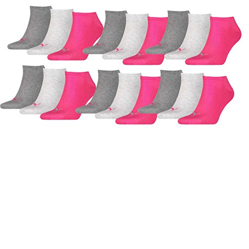 Puma unisex Sneaker Socken Kurzsocken Sportsocken 261080001 6 Paar, Farbe:Mehrfarbig, Menge:6 Paar (2 x 3er Pack), Größe:39-42, Artikel:-656 middle grey melange/pink