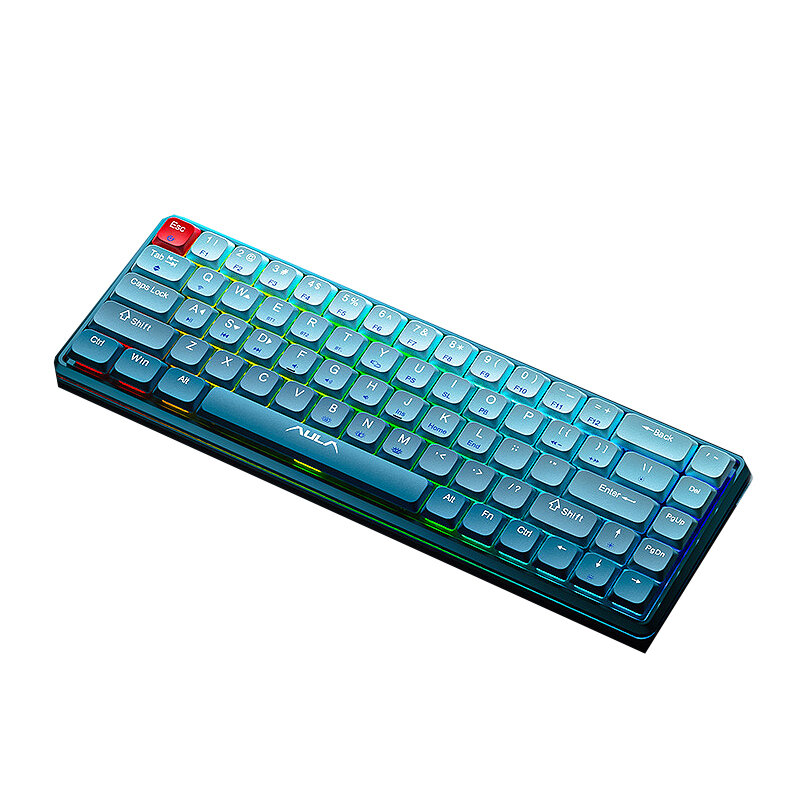 AULA H68 Mechanische Gaming-Tastatur mit 68 Tasten und 3 Modi, blauer Schalter, RGB, 2000 mAh, 60 % Layout, Type-C, wied