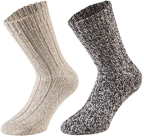 Tobeni 4 Paar warme Damen Herren Norweger Socken Wintersocken Schafwollsocken vorgewaschen Unisex Farbe Natur-Töne Grösse 35-38