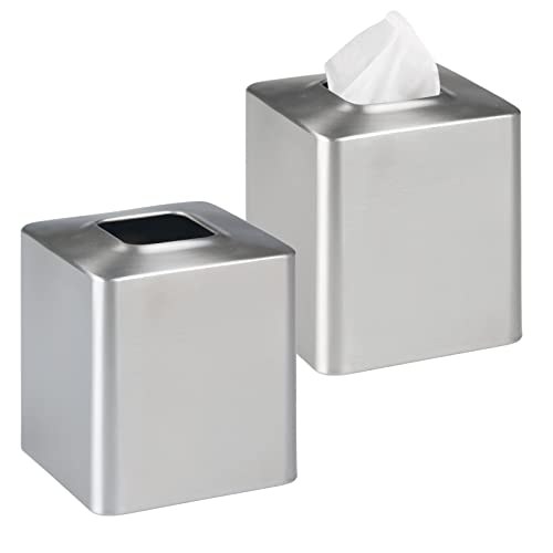 mDesign 2er-Set Kosmetiktücherbox - praktische Taschentuchbox aus gebürstetem Edelstahl - moderner Taschentuchspender als hübsche Verkleidung von einfachen Tissue Boxen in Küche, Bad, etc. - Silber