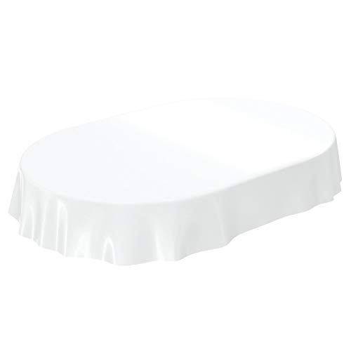 ANRO Wachstuchtischdecke Wachstuch abwaschbare Tischdecke Uni Glanz Einfarbig Weiß Oval 220x140cm