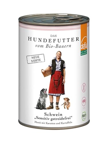 defu Hundefutter | 12 x 410 g | Bio Schwein Sensitiv getreidefrei | Premium Bio Nassfutter Menü | Alleinfuttermittel für Hunde