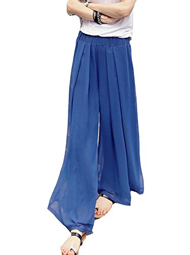 Cheerlife Mädchen Damen Elegante Lange Chiffon Hose weites Bein Hosenrock mit Stretch Bund 6XL Blau