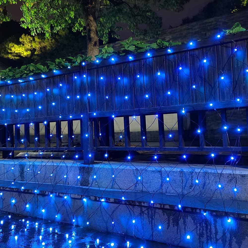 Solar LED Lichternetz,SUAVER Wasserfest 200LEDs Solar Lichterkette,3x2M Outdoor Lichtervorhang,8 Modi Net Mesh Deko Leuchte für Weihnachten Garten Party Hochzeit Schlafzimmer (Blau)