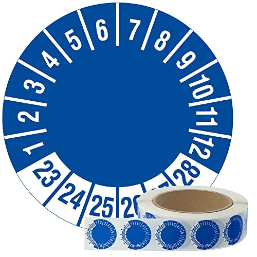 Labelident Mehrjahresprüfplaketten 2023-2028 - nur Zahlenkranz - Ø 30 mm, 1000 widerstandsfähige Prüfplaketten auf Rolle, Polyethylen, blau
