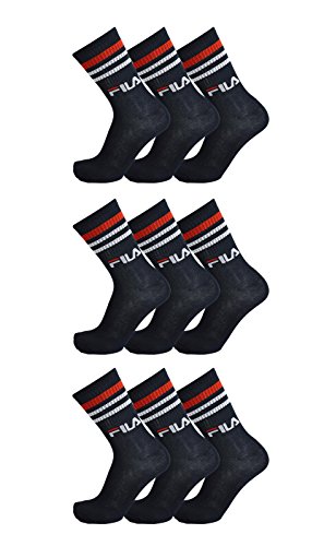 FILA 9 Paar Socken, Street Sport Socks im 9er Set, Einfarbig mit Streifen, Unisex 35-38,39-42,43-46 (43-46 (9-11 UK), Marine (321))