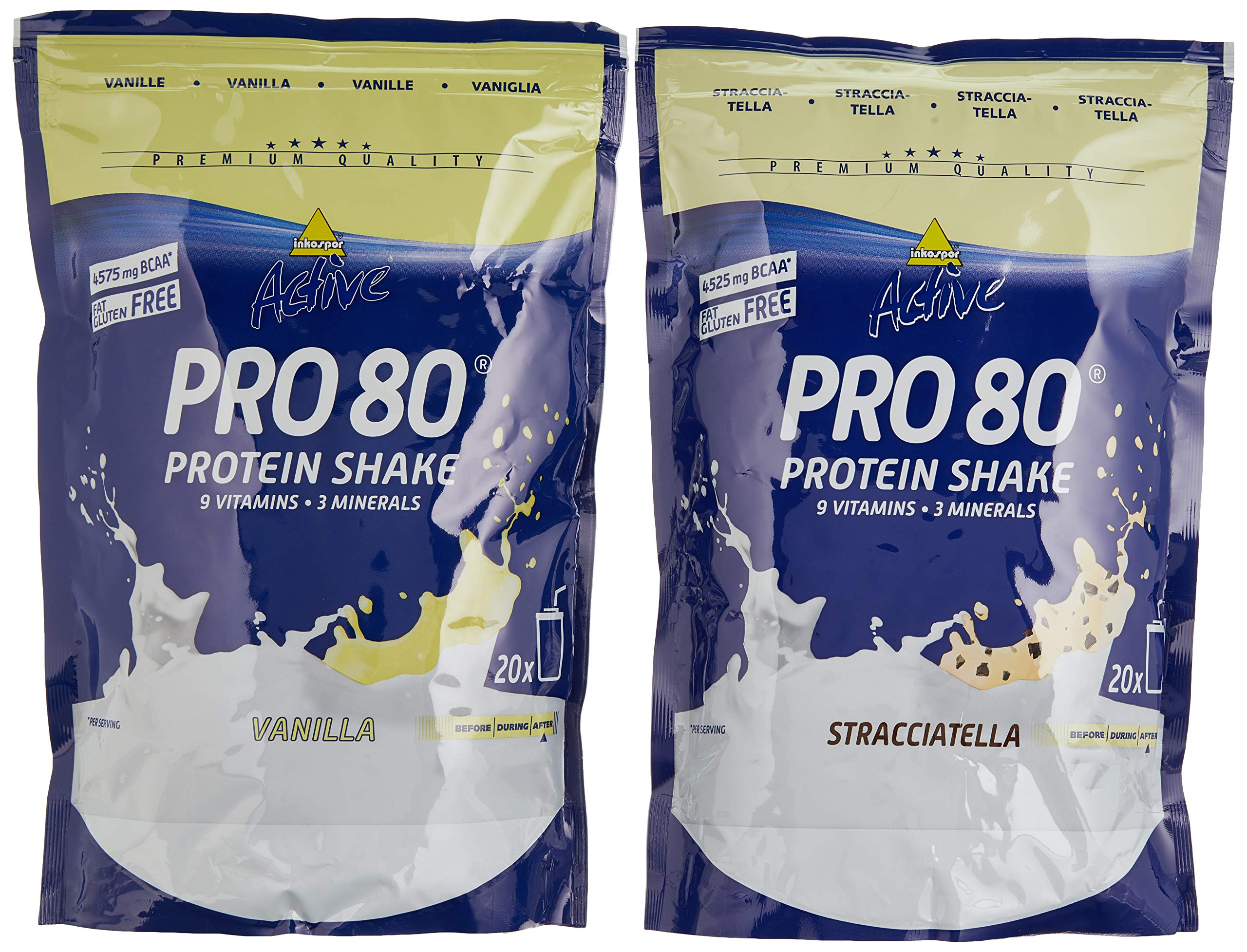 Inkospor Active Proteinshake Pro 80 Beutel 2er Mix Pack (2 x 500 g) Vanille/Stracciatella, 1er Pack (1 x 1 kg)