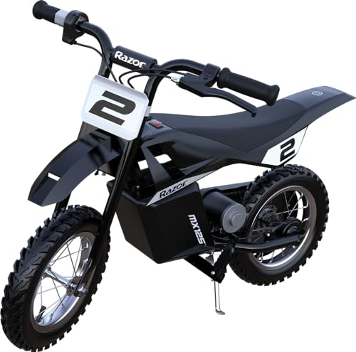 Razor – MX125 Dirt Rocket Elektrisches Dirtbike mit Aufklebern für Kinder ab 7 Jahren, 8 Meilen pro Stunde Höchstgeschwindigkeit und 40 Minuten Fahrzeit, 12 V 5 Ah Batterie