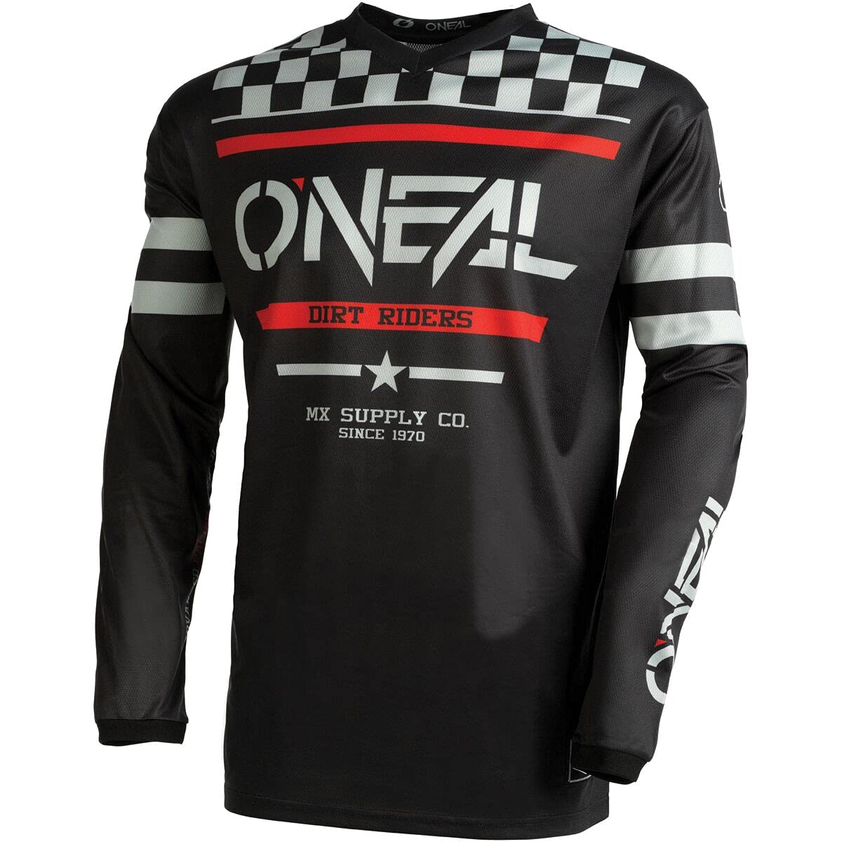 O'NEAL | Motocross-Jersey Langarm | MX Enduro | Gepolsterter Ellbogenschutz, V-Ausschnitt, atmungsaktiv | Element Jersey Squadron V.22 | Erwachsene | Schwarz Grau | Größe S