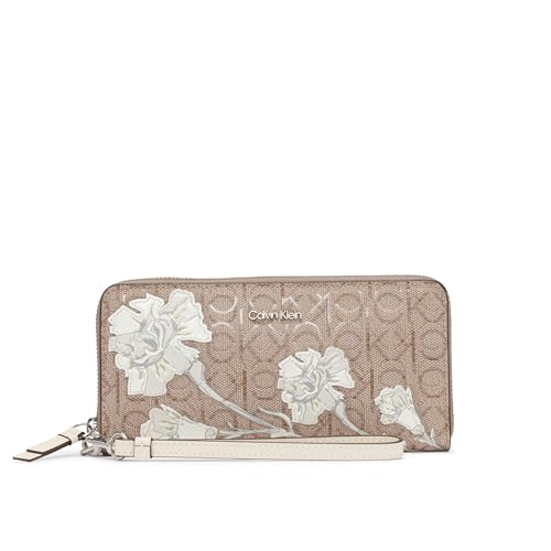 Calvin Klein Damen Key Item Saffiano Continental Zip Around Wallet mit Wristlet Strap, Mandel Multi Floral, Einheitsgröße