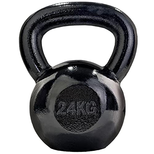 ScSPORTS Kettlebell 24 kg Gusseisen mit Hammerschlag-Optik, Kugelhantel Gewicht schwarz