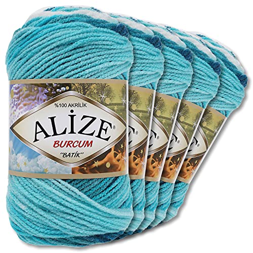 Alize 5 x 100g Burcum Batik Premium Wolle 100% Acryl | 29 Farben Farbverlauf Akzente Accessoire Häkeln Stricken Kleidung (1892)