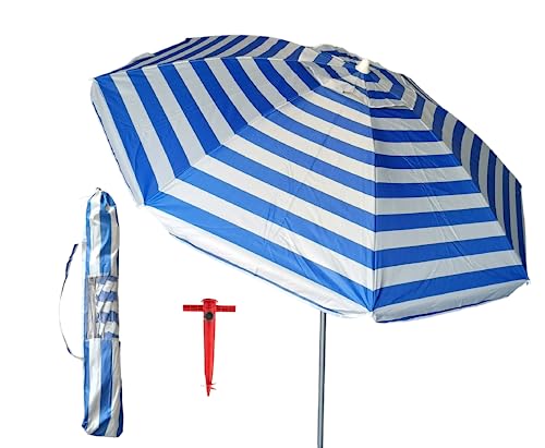 Pincho Sonnenschirm für Strand, 180 cm, Aluminium, UPF+50, blockiert 99% UV-Strahlen, 8 Stangen aus Fiberglas, sehr leicht 1,5 kg, Fenster oben, Seefahrt, 180cm