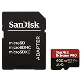 SanDisk Extreme Pro 400 GB microSDXC Memory Card + SD Adapter with A2 App Performance + Rescue Pro Deluxe 170 MB/s Class 10, UHS-I, U3, V30, Red/Gold SDSQXCZ-400G-GN6MA