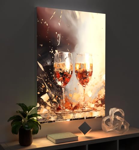 MyMaxxi - Pixlip Poster Weingläser Wandbild Design Wand Dekoration, Gemälde Mehrfarbig Leuchtrahmen - Gläser, 42x60 cm, Rahmen: Leuchtrahmen inkl. Druck