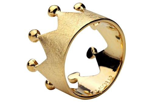 SILBERMOOS Damen Ring Krone Kronenring gebürstet elegant vergoldet Sterling Silber 925, Größe:60 (19.1)