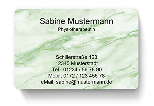 100 Visitenkarten, laminiert, 85 x 55 mm, inkl. Kartenspender - Design grüner Marmor