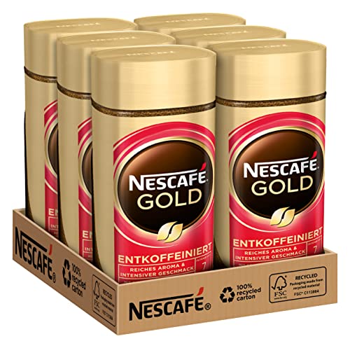 NESCAFÉ Gold Entkoffeiniert, löslicher Kaffee, 6er Pack, 6x100g Glas