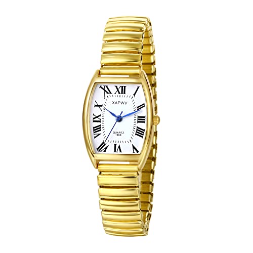 Lancardo Damen-Armbanduhr mit elastischem Band: Edelstahl, Stretchband, analog, Quarz, rechteckiges Zifferblatt, leicht zu lesen, Damen-Armbanduhr