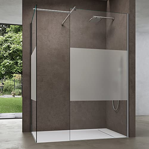 Sogood Luxus Duschwand Duschabtrennung Bremen1MS 80x100 Walk-In Dusche aus 2 festen Glaselementen mit Stabilisator aus Echtglas 8mm ESG-Sicherheitsglas Klarglas inkl. Nanobeschichtung