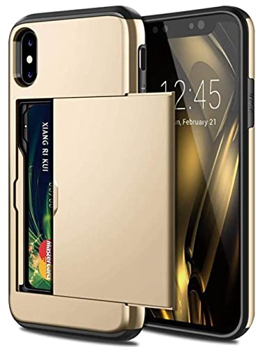 LIFEKA Slide Card Case für iPhone 14 13 12 Mini 11 Pro XS Max XR X Card Slot Holder Cover für iPhone 8 7 6S Plus SE 2 2020 5 5S, Gold, für iPhone 11Pro Max 6.5