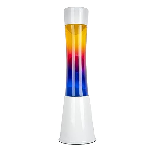 FISURA - Mehrfarbige Lavalampe. Weißer Sockel und Glas mit mehrfarbigem Farbverlaufseffekt. Lampe mit Entspannungseffekt. Mit Ersatzbirne. 11 zentimeter x 11 zentimeter x 39,5 zentimeter.