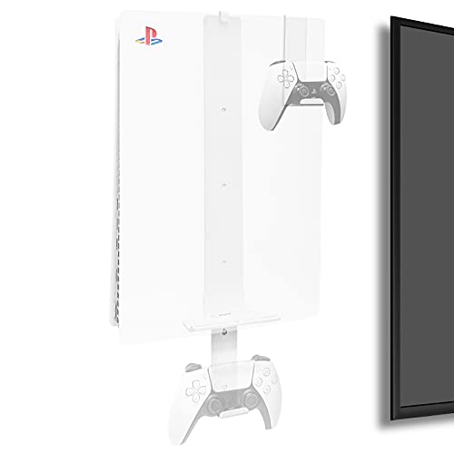 PS5 Wandhalterung für PlayStation 5 Disc Edition und Digital Edition (Montieren Sie die Konsole an der Wand in der Nähe oder hinter dem Fernseher mit unsichtbarem Design), inklusive 2 Zubehörhaltern