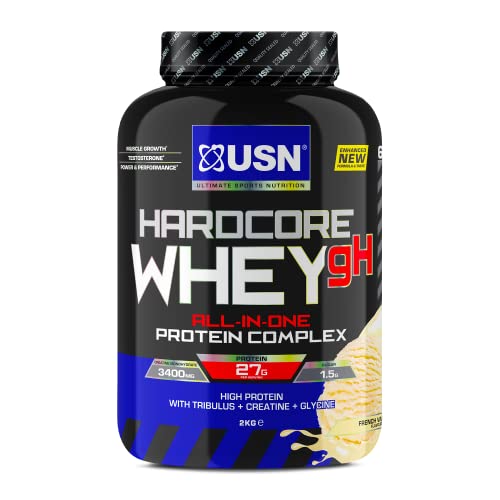 USN Hardcore Whey Protein Pulver Vanille 2kg - All-in-One Protein mit Creatin Monohydrat, Glycin und Tribulus für Performance Workouts & Lean Muscle Growth
