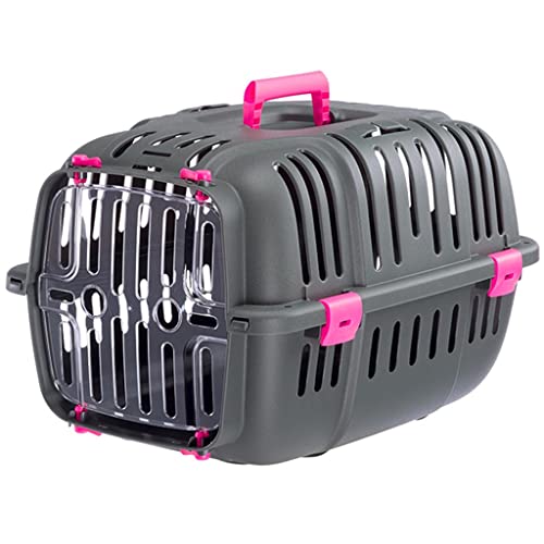 Transportbox Für Kleine, Mittelgroße Katzen Und Hunde, Katzentransportbox Mit Lüftungslöchern & Tragegriff, Großer Einstieg, Sicherheitsschloss (Color : Pink)