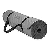 Gaiam Essentials, dicke Yogamatte, Fitness- und Trainingsmatte mit leicht zu verwendendem Yogamatten-Tragegurt, 183 cm L x 61 cm B x 1 cm dick, Grau