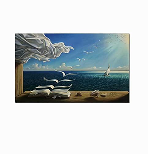 HONGC Moderne Kunst drucken Leinwanddrucke Kunstplakat Das Wellenbuch Segelboot Bild Leinwand malen Inneneinrichtung 60x80cm / 23,6"x 31,4" Kein Rahmen