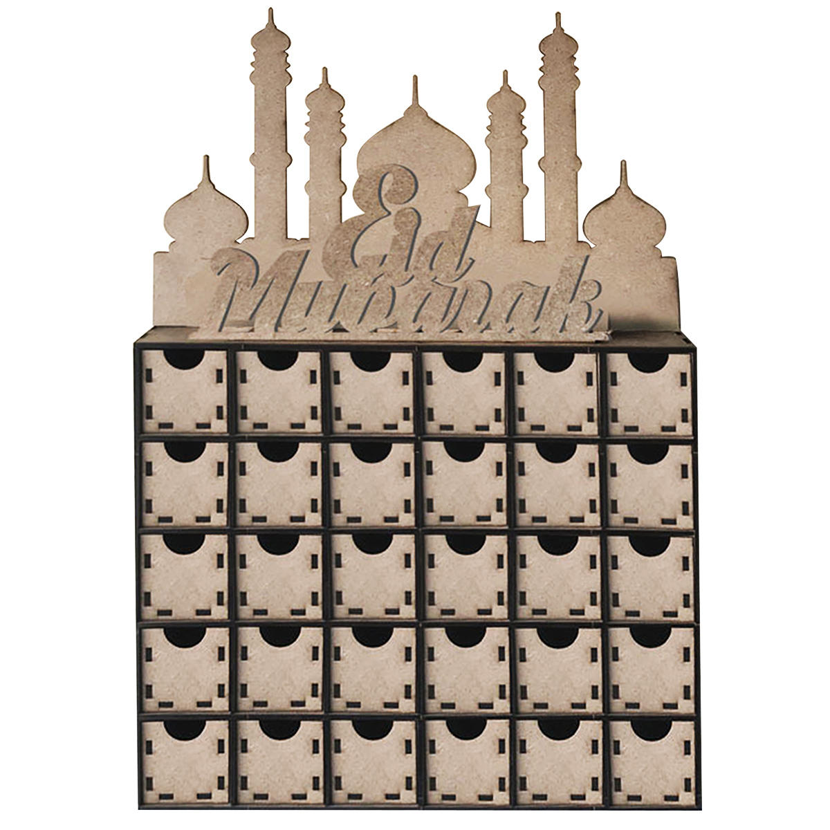 Holz MDF Eid Mubarak Ramadan Adventskalender Zeichen Haus Schublade Hauptdekorationen