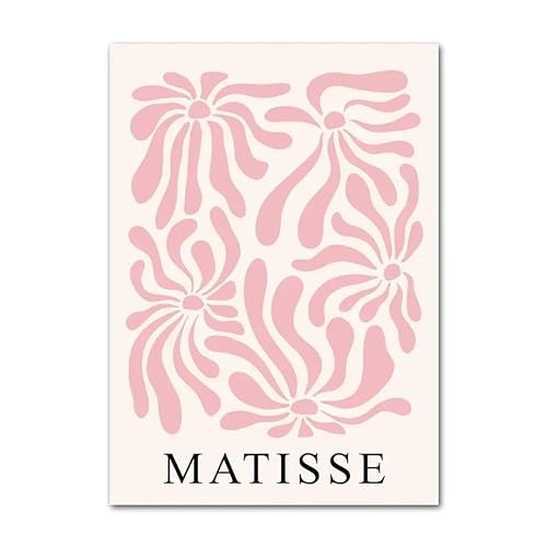 GIBOH Abstrakte Matisse-Rosa-Blumen-Poster und Drucke, Moderne Wandkunst, Blumen-Leinwandgemälde, nordische ästhetische Bilder für Heimdekoration, 50 x 70 cm x 1, ohne Rahmen