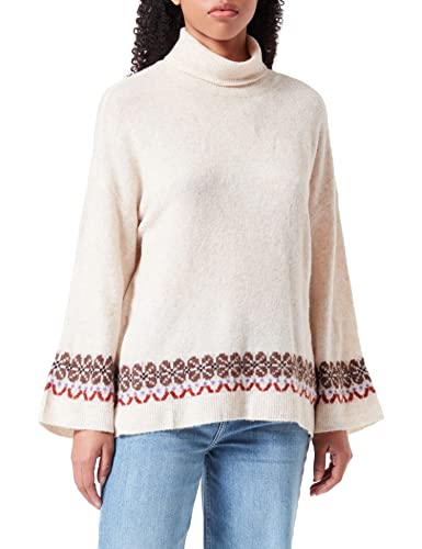 Cream Damen Women's Roll Neck Jumper Turtleneck Sweater Knitted Long Sleeves Oversize Pullover, Oat Melange, XS