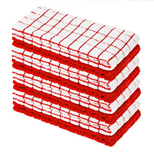 8er Pack Premium Frottee Geschirrtücher 40x64 cm in Weiß/Rot kariert von StickandShine / 100% Baumwolle