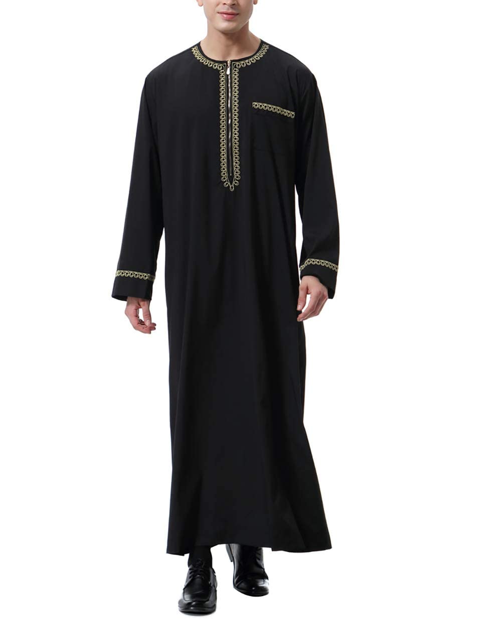 KRUIHAN Abito Musulmano da Uomo Abito Arabo per Abito da Uomo Manica Lunga Islamico Caftano Abaya XL