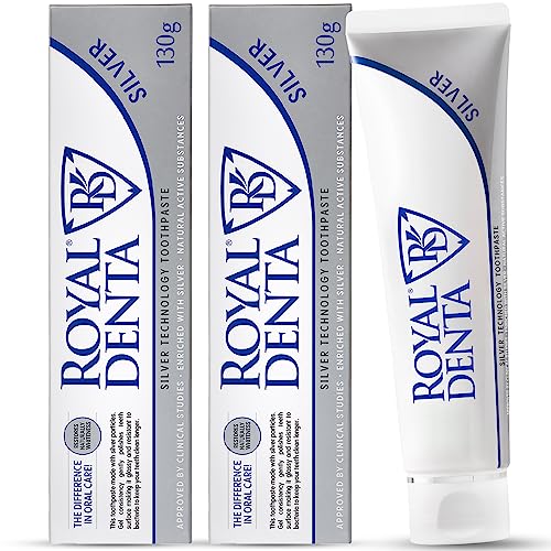 Royal Denta Silber Natürliche Zahnaufhellungs-Zahnpasta, mit Aloe Vera und Silber-Nanopartikeln, Fluorid kontaktierend, 2-er Pack (2 x 130g)