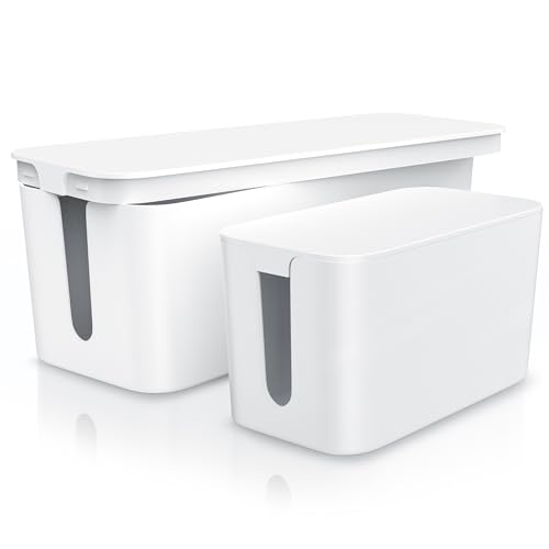 CSL - 2er Set Kabelbox mit Gummifüßen - Kabelmanagement - Kabelkasten - Box zum Kabel verstecken - 2 Größen – Small und Large - Schutz und Sicherheit - Anti-Rutsch-Boden - weiß