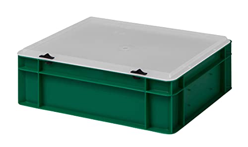 Design Eurobox Stapelbox Lagerbehälter Kunststoffbox in 5 Farben und 16 Größen mit transparentem Deckel (matt) (grün, 40x30x13 cm)