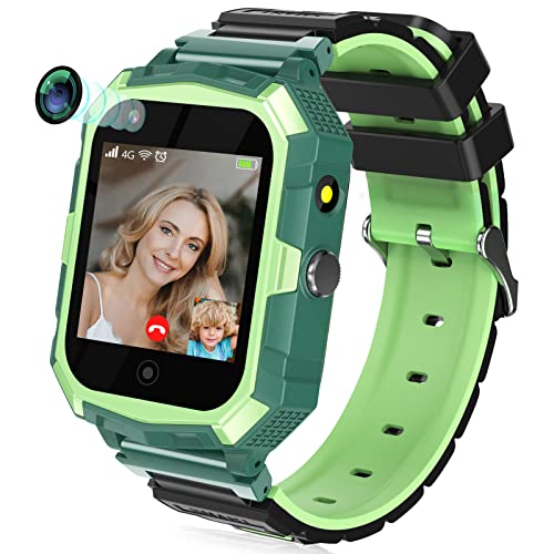Mingfuxin 4G Kinder Smart Watch für Jungen Mädchen, Wasserdichtes Smartwatch-Telefon mit GPS-Tracker WiFi-Videoanruf SOS-Kamera-Armbanduhr für Kinder 3-14 Geburtstag Weihnachten Geschenke, Grün