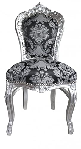 Casa Padrino Barock Esszimmer Stuhl ohne Armlehnen Schwarz Muster/Silber - Antik Stil Möbel