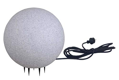 Trango IP65 LED Gartenkugel in Granit-Optik 40cm Durchmesser TG400GB incl.1x E27 4-7 Watt LED & 5m Zuleitungskabel I Kugelleuchte I Außenlampe