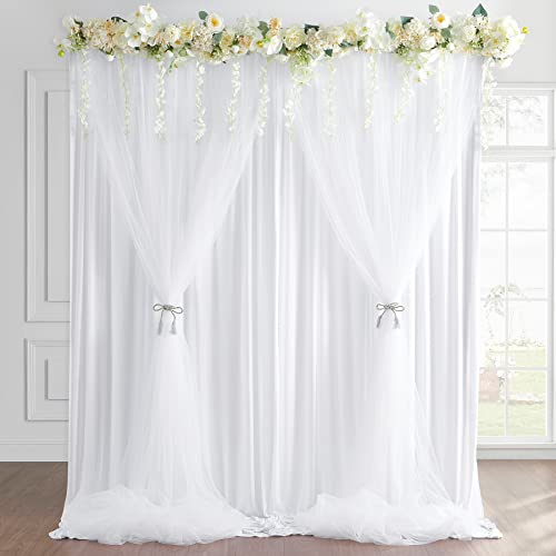 HBBMAGIC Dual Layer Weiß Tüll Hintergrund Vorhang für Hochzeit Falte Weiß Tüll Hintergrund Vorhänge für Baby Party Geburtstag Fotowand W150cm×H300cm 1 Stücke